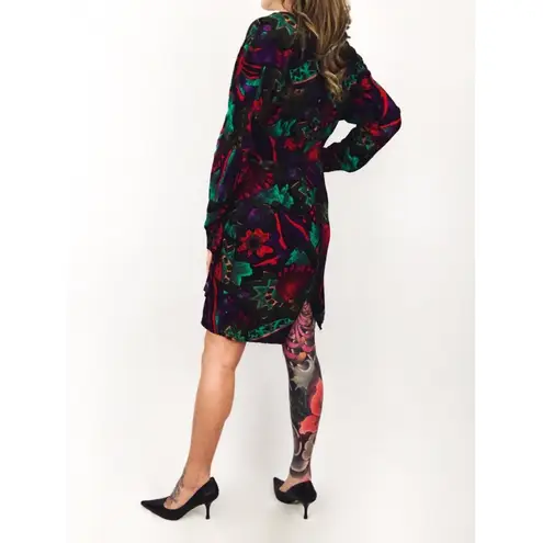 Vintage Patterned Dress with Draped Skirt | Size M Purple Size M