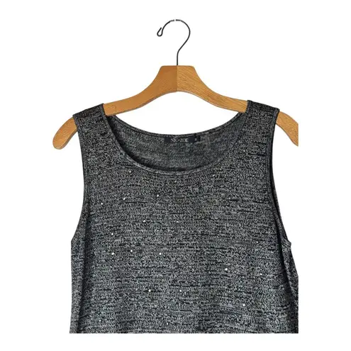 Nic+Zoe Tank Top Women Medium Black Gray Embellished Jewel Knit Peplum Top NWT