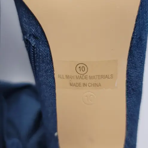 Liliana Womens Blue Denim Thigh High Stretch Stilettos Heels Zip Boots Size 10