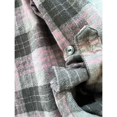 Velvet Heart  Gray Pink Plaid Long Sleeve Flannel Button Down Top Women's Medium