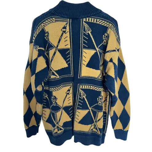 Vintage Generra 80s Graphic Chessboard Mockneck Sweater Black & Mustard Knit M Size M