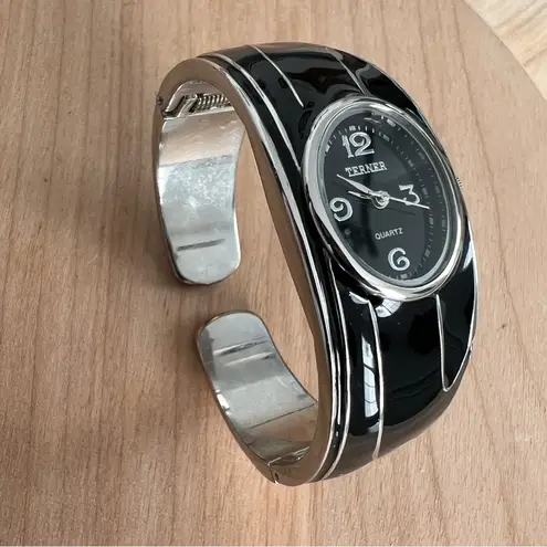 Bijoux Terner Black and Silver Bracelet Watch Quartz Gorgeous Rare