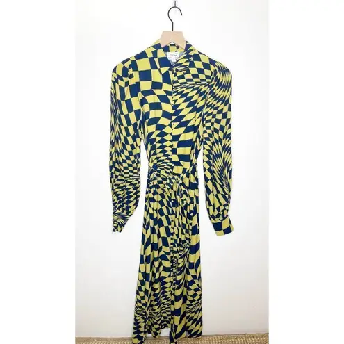 The Drop Geometric Print Midi Shirt Dress Long Sleeve Size XS Yellow Blue - Image 3