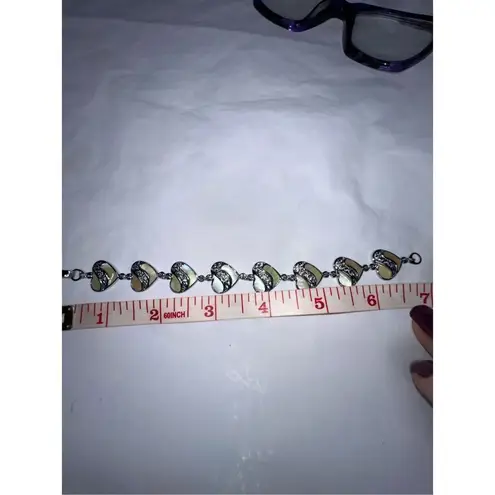 Vintage Silver Tone and Abalone Heart Link Bracelet