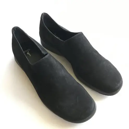 ECCO Black Suede Loafers Shoes Womens Size 8