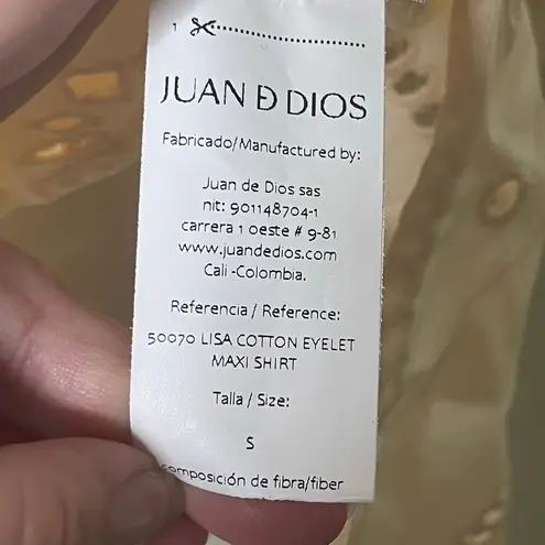 JUAN DE DIOS Lisa Cotton Eyelet Maxi Shirt in Beige Cream sz S