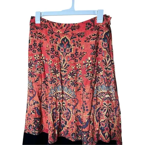 Soft Surroundings Women’s Skirt Orange Midi Boho Baroque Velvet Hem Size L