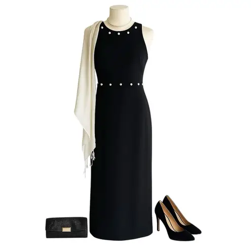 Watters and Watters Black Pearl Trimmed Formal Gown Size 6 Elegant Evening GUC