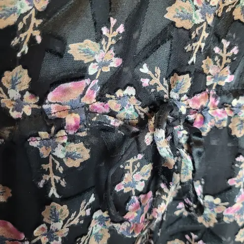 Rebecca Taylor BLACK SEMI SHEER SILK FLORAL PRINTED BLOUSE 10