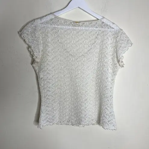Escapades White Lace Vintage Sheer Stretchy Short Sleeve Top Small Coquette