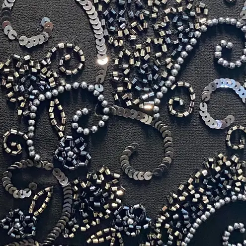 JKara New York dress Petite Black Long Beaded crew neck Detail Dress Size 14P