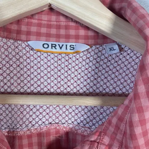 Orvis  GINGHAM CHECK Casual Fishing Hiking Shirt Zip Pocket, Chamois Size XL