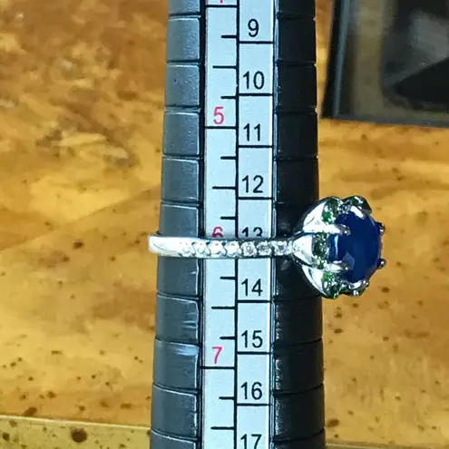 Blue Spinel Chrome Diopside Sterling Silver Ring Size 6