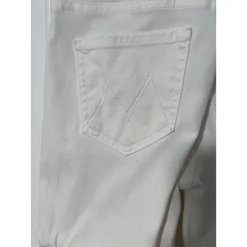 Mother The Insider Crop Step Fray White Denim Jeans Raw Hem Glass Slipper 25