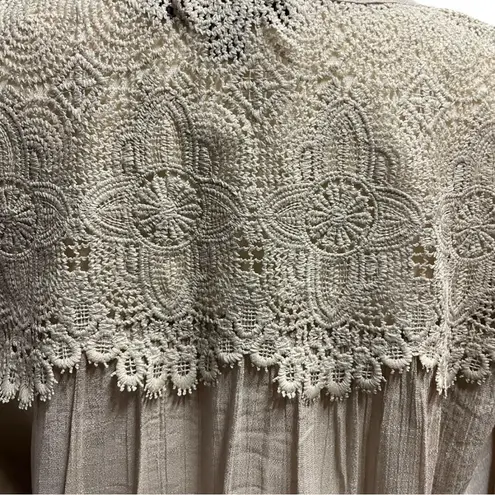 Cream Ruffled 3/4 Sleeve Bib Collar Blouse Tan