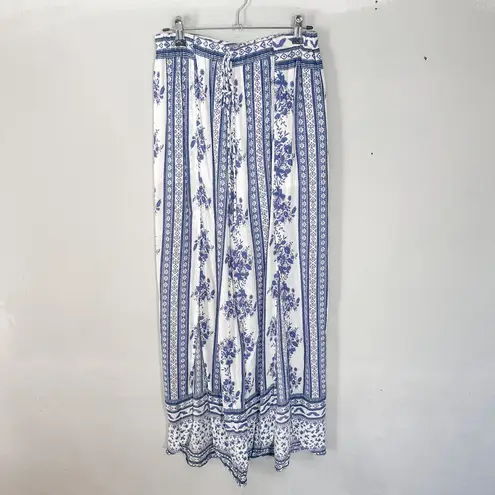 Lulus Best Buds White and Blue Floral Print Wide