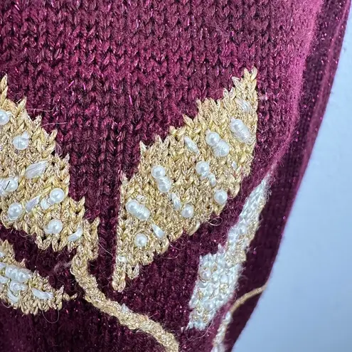 Jaclyn Smith Vintage Burgundy Metallic Floral Button Vest Size Medium Festive