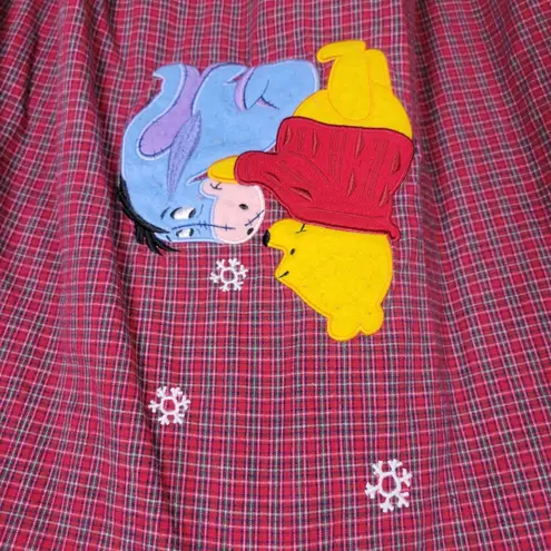 Disney  Pooh V-neck Women's Plaid Night Oversized Shirt Long Sleeves‎
