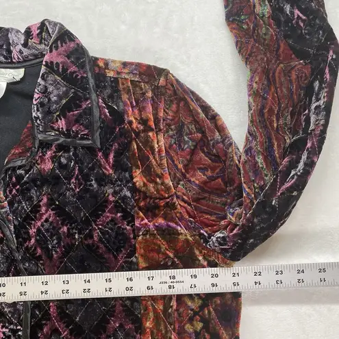 Coldwater Creek Jacket Women L Boho Plush Velvet Devore Funky Plush Quilt art