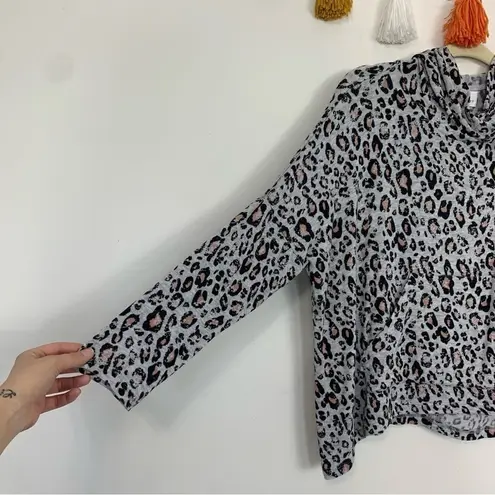 Sundry Draped Gray Leopard Print Hoodie Size Small