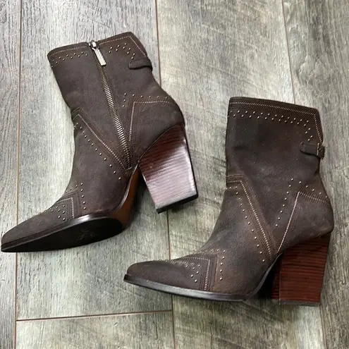 DONALD J. PLINER Vegas Brown Leather Studded Heeled Boots Size 7