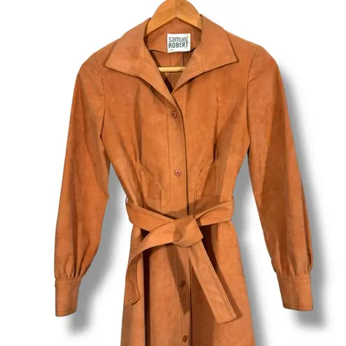 Vintage Samuel Robert Terracotta Orange Peach Suede Long Belted Coat