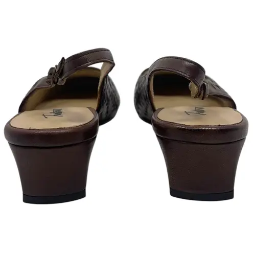 Trotters “Dea” Womens Size 10N Narrow Brown Woven Leather Slingback Buckle Pumps