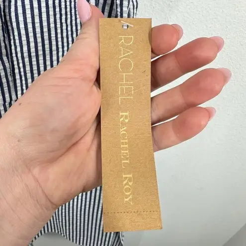 Rachel Roy Rachel 1X Sleeveless Striped Tunic Top White Blue Curvy Collection