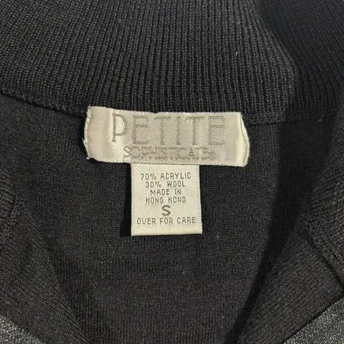 Petite Sophisticate Long Sleeve Collared Black Midi Dress Gold Tassel Sz Small