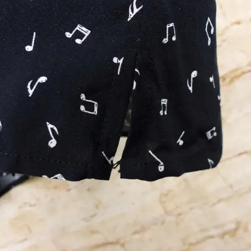 Hot Topic  Music Notes Oversized Crop Button-Up Top Womens Black Goth Rock Grunge