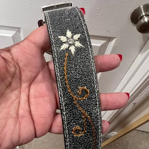 Nocone Leather Western Belt (SM)N3447001 Denim Flower Silver Buckle Blue