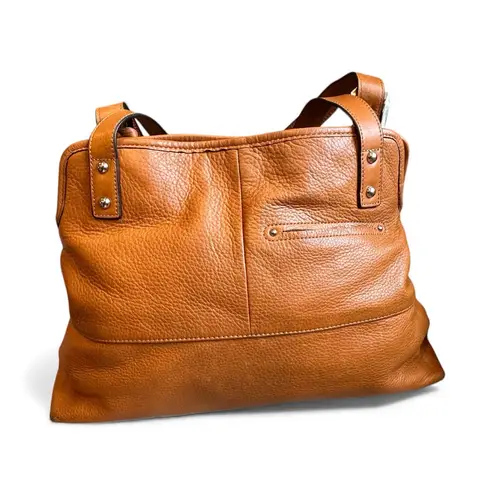 B. Makowsky Pebbled Leather Shoulder Tote Bag in Cognac – Large Tan