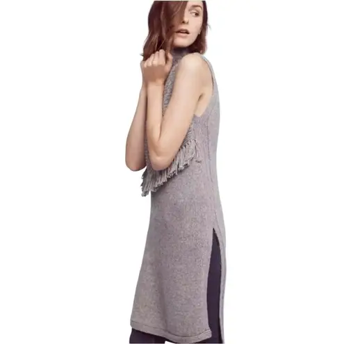 Nomad Morgan Carper Wool Blend Fringe Sleeveless Mini Sweater Dress in Taupe Brown