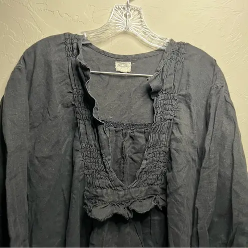 Meg by design Black Nzuri Linen Deep V Neck Ruched Lagenlook Tunic Size undefined