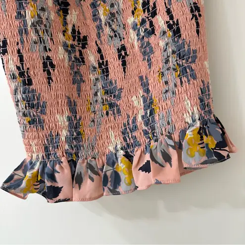 Cinq a Sept Donya Country Fern Smocked Silk Halter Top, Size XS Pink