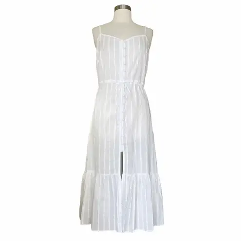 Solid & Striped White Cotton Dress Button Down Sleeveless Straps Plumetis M NWOT