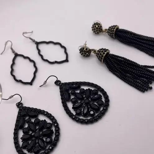 Black Bead Lot Of 4 Dangle Drop Costume Earrings Pierced Mix / Rhinestone Mix