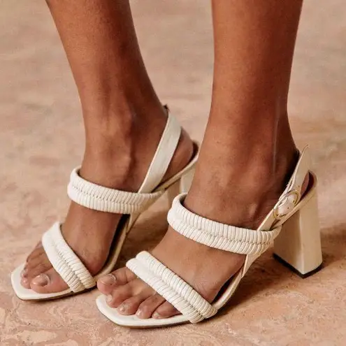 Sézane Sezane High Arielle Sandals Ecru Ivory Leather Brass Buckle Heels