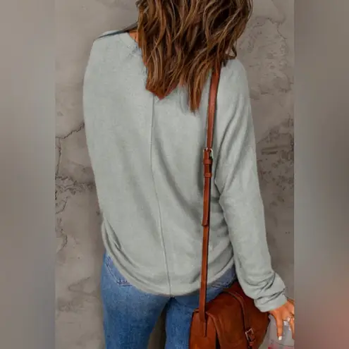 NEW Light Gray Casual Crewneck Pullover Pieced Long Sleeve Top