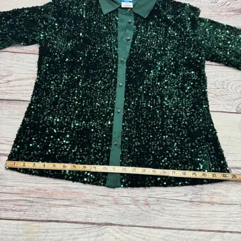 J. McLaughlin Barrett Sequin Shirt Emerald Green Velvet Satin Size Large NEW