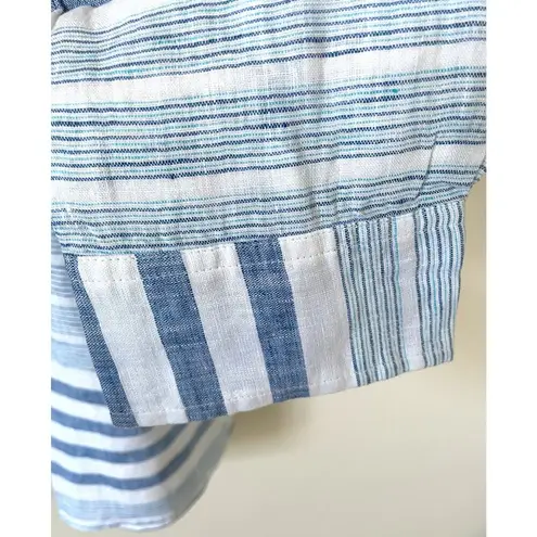 UNTUCKit Linen Cotton Striped Button Down Blouse Blue White Size 14 NEW