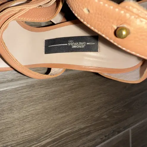 Jerome Dreyfuss Bea Fringe Leather Sandal Heels Size EU 39 Peach Brown