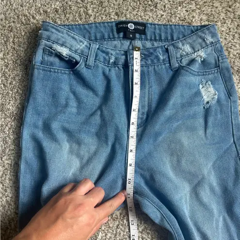 Daisy Street Blue High Rise Cropped Jeans with 'Girls Rock' Embroidery Denim 8