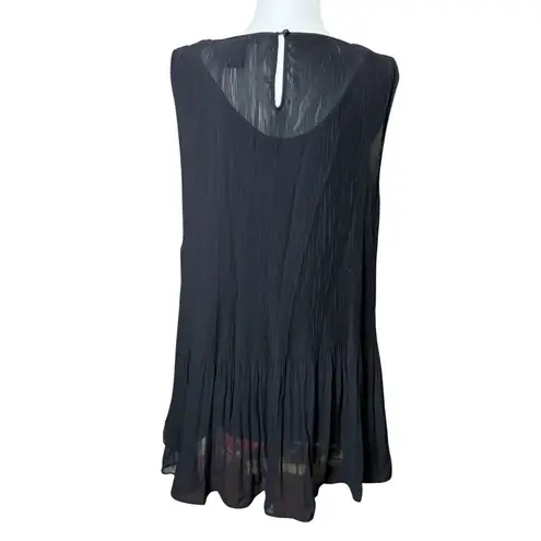 Grace Elements Blouse 2-in-1 Womens Black Pleated Sleeveless Tunic Top M Resort
