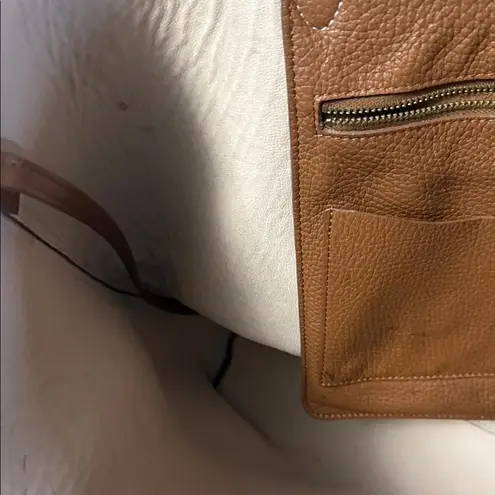 Cuyana Ash Monogramed Tan Leather Shoulder Bag