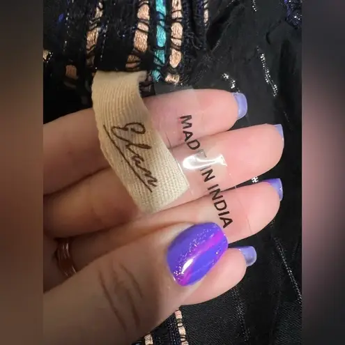 Elan Black Metallic Stripe Tie Strap Top Medium