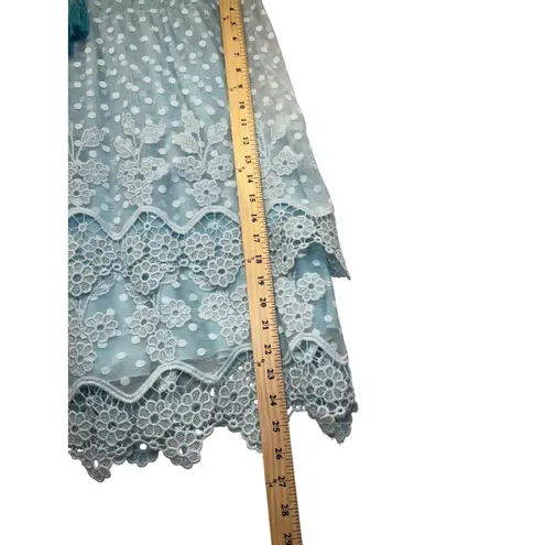NWT COCOMORE Boutique Lace Trim Polka Dot Tassel Dress Romantic Flowy Sz 40 (10) Blue