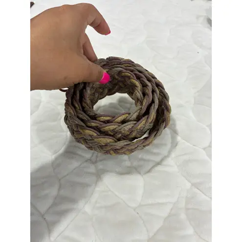 Vintage Braided Woven Belt with Decorative Stones and Metal Accents Boho Style Brown