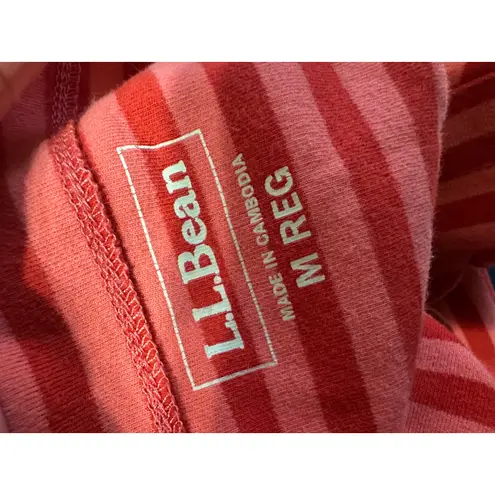 LLBean Women Striped Boat Neck Short Sleeve Top Coral Red Size M REG Size M