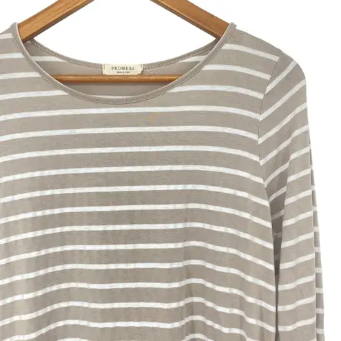 Prómesa PROMESA Striped Bow Tie Bell Sleeve Top Gray White Size Medium